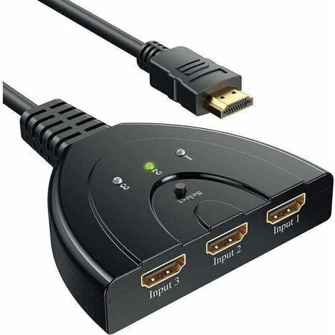Switch HDMI - GANA Switch HDMI a 3 porte, selettore, splitter manuale, 3 ingressi, 1 uscita, supporta Full HD 4K / 3D con cavo ad alta velocità (1/4)