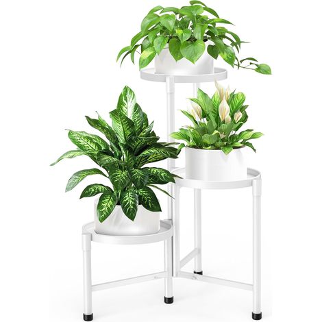 3 Niveaux Support de Plante en Métal, Multiple Étagère pour plantes Étagère à Fleurs Pots, Décoratif Support Jardinière Présentoir de Fleurs pour Salon Balcon (Blanc) (1/5)
