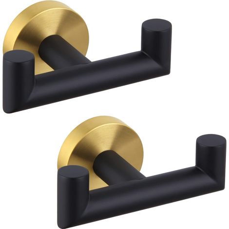 2 Pièces Crochet Mural, Acier Inox SUS 304 pour Peignoir, Porte Serviette Salle de Bain, Accroche Torchon Cuisine, Porte Manteau, Attache Murale, Manteau, Chambre (Doré Noir) (1/5)