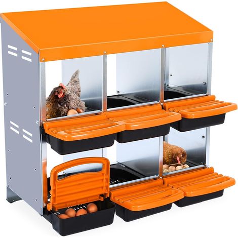 Pondoir poules pondeuses 6 compartiments – Poulailler en métal avec bac de récupération – Collecte automatique des œufs – Couvercle amovible – Hydromotrix