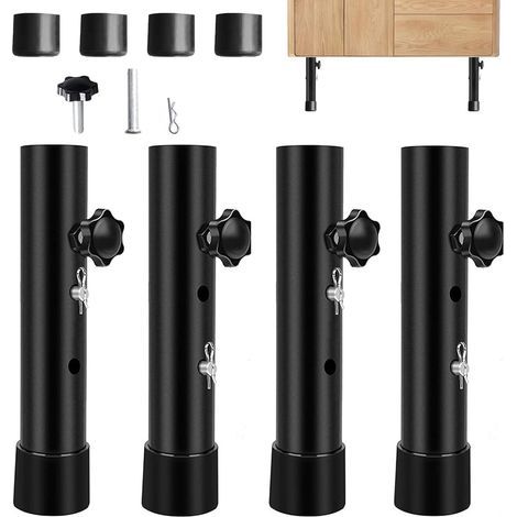 4er-Set Möbelbeine, Tischbeinverlängerungen, verstellbar von 9,2 bis 13,3 cm, klappbare Tischbeine mit 4 Verschlüssen und 4 Sicherungsstiften für Möbel/Tische/Stühle (1/5)