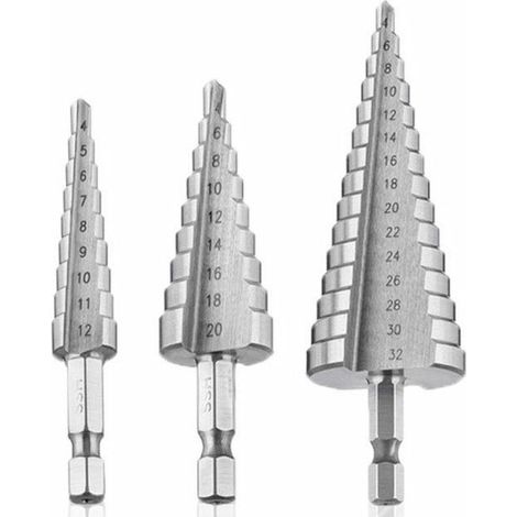 Stufenbohrer, HSS-Metallfräser, 3-teilig, SKU00468, Stufenbohrer, Stahlfräser, konischer Dreieckbohrer (1/4)
