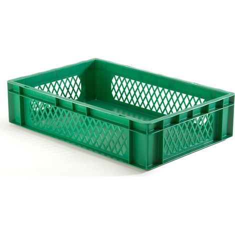 Bac gerbable normes Europe à parois ajourées et fond plein - L x l x h 600 x 400 x 145 mm - vert, lot de 5 (1/5)