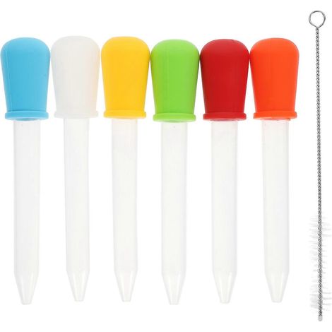 Lot de 6 pipettes compte-gouttes en silicone pour médicaments et liquides transparents (5 ml), avec goupillon de nettoyage.-12.50X2.30X2.30CM (1/4)
