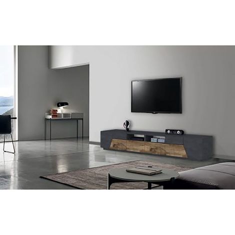 Porta TV mobile moderno grigio/acero, 4 sportelli, 2 cassetti - Alien (1/4)