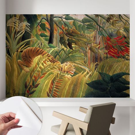 Papier peint autocollant à motifs décoratifs pour salon chambre et bureau Décoration murale élégante avec colle Tigre exotique 104x70 cm (1/5)