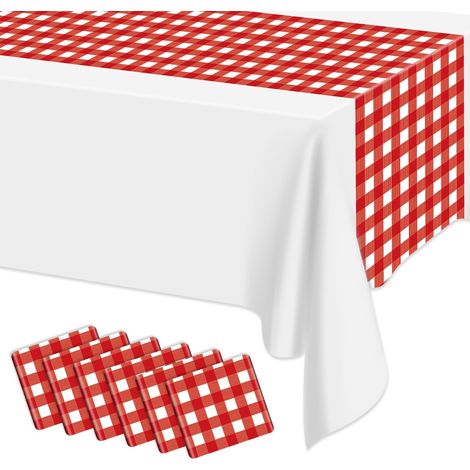 Lot de 6 chemins de table vichy, 35,6 x 274,3 cm, rectangulaires imperméables, pour pique-nique, fête d'anniversaire, vacances, fournitures de plein air (1/5)