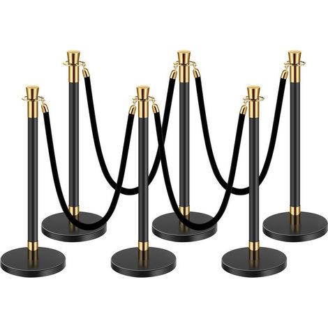 Organisation des Files Poteaux de Balisage Noirs en Acier Inox Set 6 Pcs avec 4 Cordes 1,5m pour Mariage Théâtre (1/5)