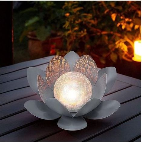 Lampe Solaire Fleur de Lotus - Fleur LED Lumineuse Rechargeable par Énergie Solaire - Décoration Écologique Jardin Étang Lumière de Chemin Lumiere Décorative Jardin pour Pelouse, Couloir White (1/5)