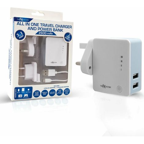 FX All In One Travel Charger 3.1A & Power Bank 2600mAh with Dual USB Port (1/5)