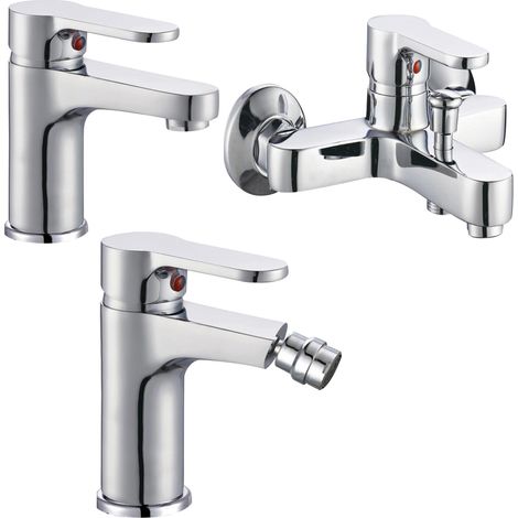 Miscelatore rubinetto bidet cromato + miscelatore rubinetto lavabo cromato + miscelatore esterno vasca con deviatore (1/4)