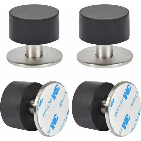 Lot de 4 butées de porte en acier inoxydable – Installation adhésive 3M ou vis – Caoutchouc antichoc haute densité – Pour surfaces variées (1/5)