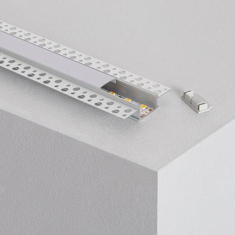 Profilo in Alluminio con Copertura Continua Integrazione in Cartongesso per Striscia LED fino a 20 mm Alluminio 2 m Bianco traslucido