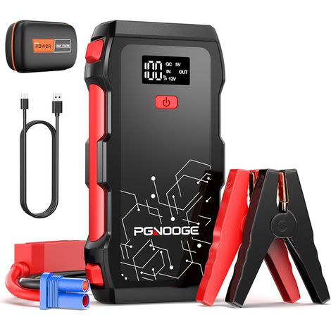 6000A 26800mAh Booster Batterie Voiture Pour toutes les voitures essence 12V et véhicules diesel jusqu'à 10L, écran digital, lampe torche, batterie externe USB (1/5)