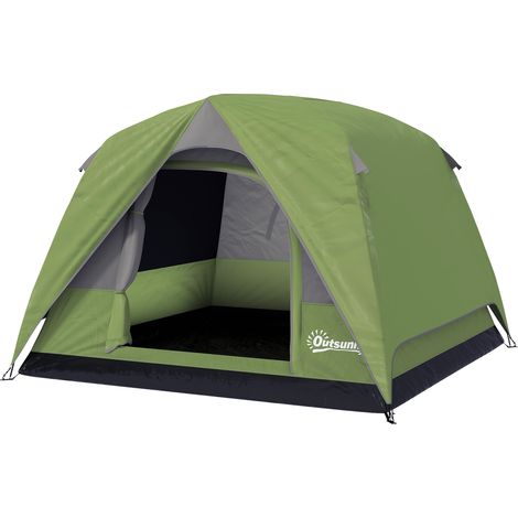 Abri de camping imperméable pour 3 personnes avec poche, crochet pour lanterne et sac, 2x2x1.35m, vert (1/5)