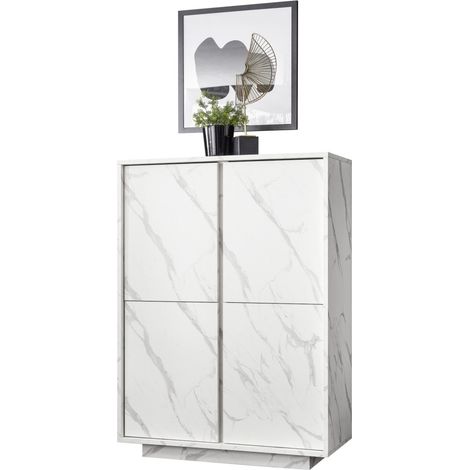 Buffet 4 porte, collezione COLOMARMO, colore bianco effetto marmo, ideale nel tuo soggiorno o sala da pranzo