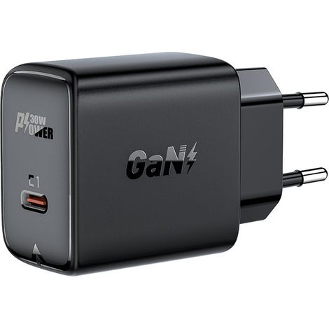 GaN USB-C-Wandladegerät 30 W PD QC 3.0 AFC FCP Schwarz (1/5)