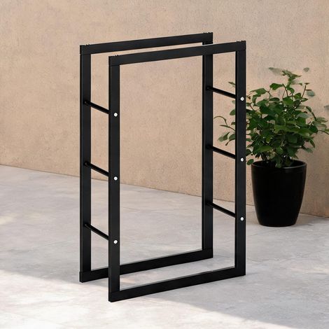 Porte-bûches en métal noir 60 x 25 x 100 cm design (1/5)