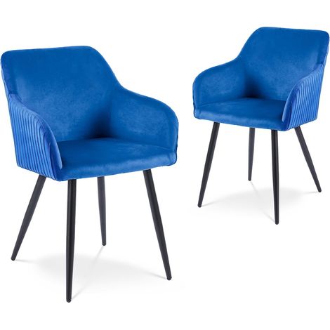 Lot de 2 chaises en velours bleu pieds en métal noir DEVOR (1/5)