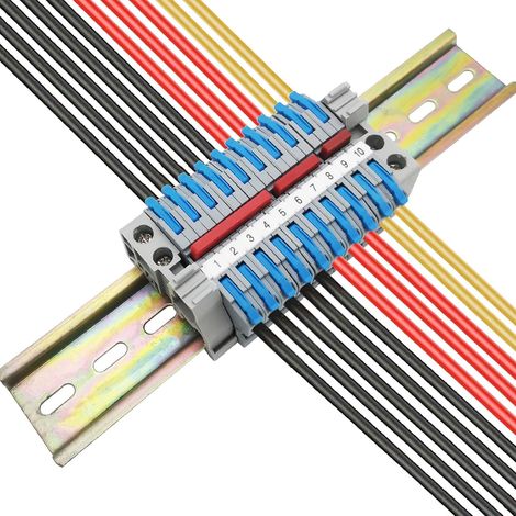 Kit de Bornier de Rail DIN,10 pcs bleu Bornier Rail DIN, Avec Bande de Repérage Numérique, Bande de Connexion (2P, 3P, 5P) (1/5)