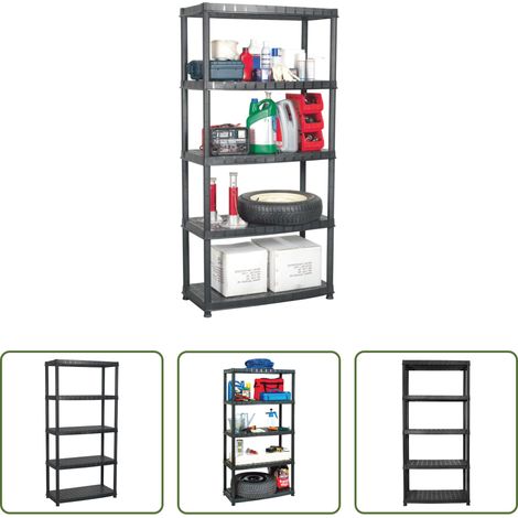 vidaXL Étagère de plantes - Étagère de rangement à 5 niveaux Noir 91,5x45,7x185cm Plastique (1/5)