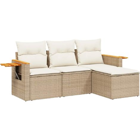 Salon de jardin modulable en résine tressée ensemble canapé d'extérieur beige 4 pièces (1/5)