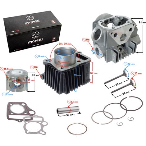 Cilindro y culata Moretti de 70 cc para ciclomotor Fighter 1 con motor horizontal (sin árbol de levas). (1/4)