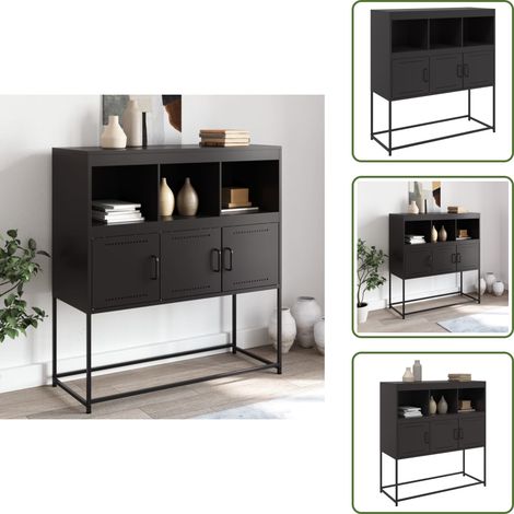 The Living Store Sideboard Schwarz 100,5x39x107 cm Kaltgewalzter Stahl - Sideboard - Schreibtisch - Wohnzimmermöbel - Metallschrank - Schwarzer Schrank (1/5)