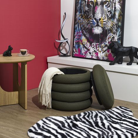 The Home Deco Factory – Pouf rangement en tissu vert – Repose pieds léger – Design élégant pour salon et chambre – Dimensions 45x45x40cm
