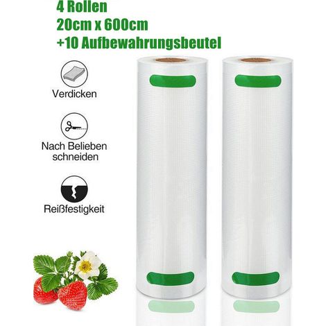 4x Vakuumrollen Vakuumbeutel 20 x 600 cm Vakuumfolie Vakuumierfolie Vakuumier +10x Beutel