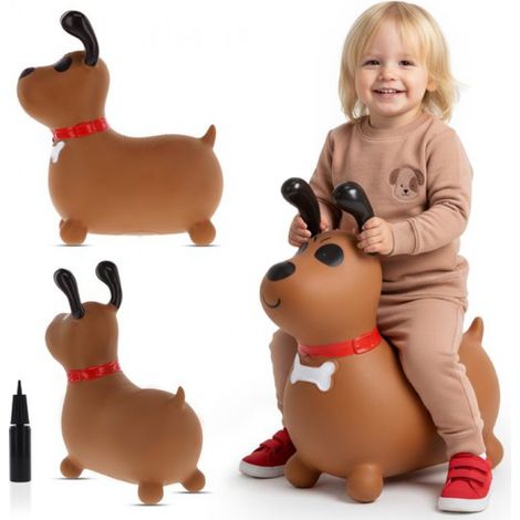 Sun Baby - Cheval sauteur avec pompe à partir de 1 an - Chien - marron - max 50 kg, caoutchouc résistant, certifié sans BPA, cheval sauteur, chien sauteur (1/5)