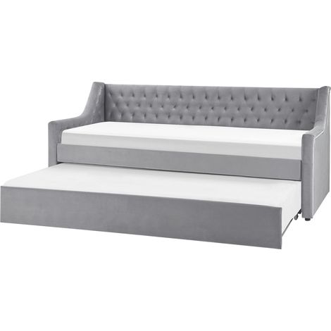 Cama con somier de terciopelo gris claro 90 x 200 cm con botones Montargis (1/5)