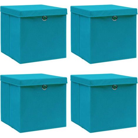 Boîtes de rangement et couvercles, ensemble de 4 pièces, bleu, 32x32x32 cm, tissu. (1/5)