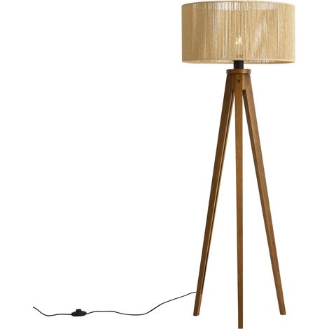 QAZQA Vintage Wooden Floor Lamp with Beige Paper Rope Shade (1/5)