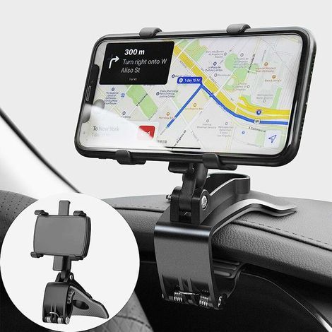 Soporte giratorio de 360 grados para teléfono móvil de coche, soporte para salpicadero para GPS y smartphones de 4 a 7 pulgadas (negro) (1/5)