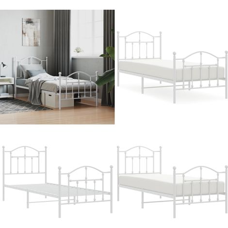 Cadre de lit métal sans matelas avec pied de lit blanc 80x200cm - Cadre De Lit - Lit Simple - Lit Metal - Lit Blanc - Meuble Chambre - Home & Living (1/5)