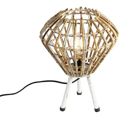 Rustic Tripod Table Lamp Bamboo with White - Canna Diamond