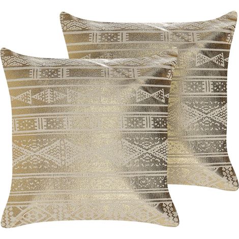 Dekokissen 2er Set OUJDA Baumwolle 50 x 50 cm Gold Geometrisches Muster (1/5)