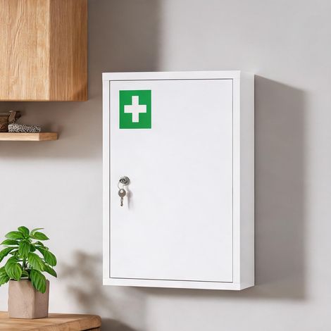 Armoire de toilette blanche en acier à suspendre avec serrure (1/5)