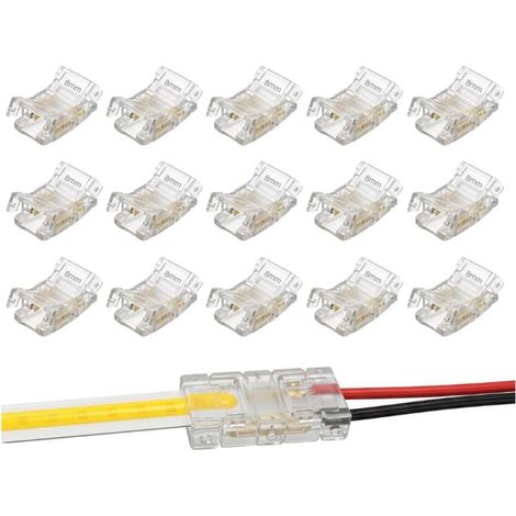 Lot de 15 Connecteurs LED 2 Broches 8mm, Connexion Facile Sans Soudure pour Ruban LED COB et SMD, Mini Connecteur Transparent pour Bande Lumineuse 12V 24V [Classe énergétique G] (1/5)