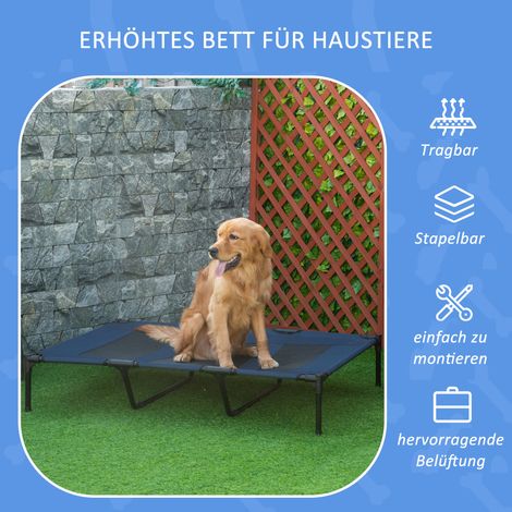 Panier pliable surélevé pour chien bleu et noir, 122x92x23 cm, couchage extérieur (1/4)