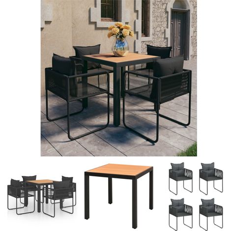Gartenessgruppe - vidaXL 5-tlg. Garten-Essgruppe PVC Rattan Schwarz und Braun - PVC-Rattan (1/5)