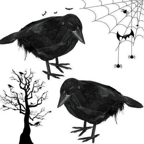 Décoration Corbeau Noir 2 Pièces Halloween Corbeau Noir Corbeau à Plumes Noires d'halloween Corbeau Artif DECORATION DE FETE MURALE (1/2)