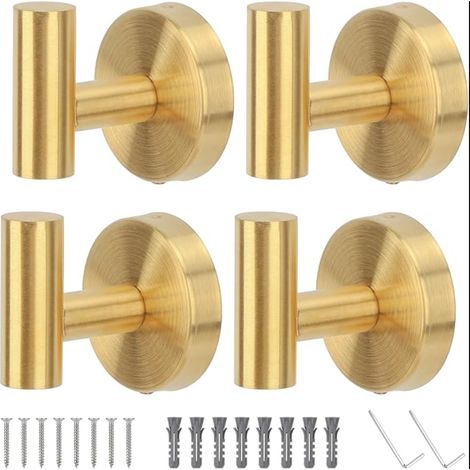 Patere Salle de Bain, Crochet Porte Serviette, Crochet Inox pour Serviettes, Fleur de Douche, Brosses, Accroche Torchon (Doré) (1/5)