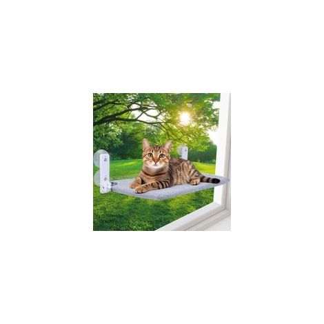 Chat Fenetre 52 x 30 cm, Hamac pour Chat Renforcé avec Ventouse Puissante, Coussin en Tissu Double Face, Capacité de Charge Maximale : 20 kg(Gris) (1/5)