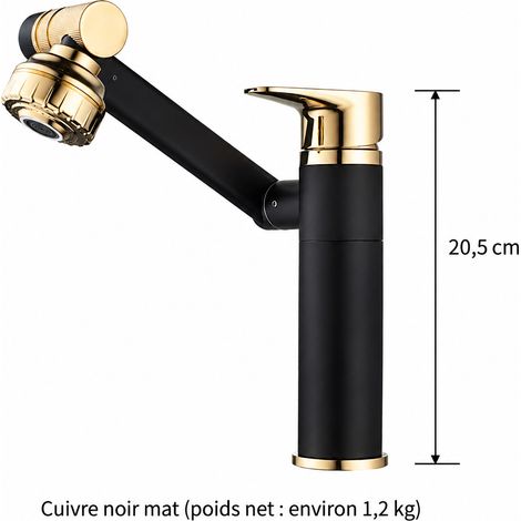Mitigeur de Lavabo Rotatif Universel Modèle Bas Noir et Or Robinet Salle de Bain Cartouche Céramique 1,3 kg – Livraison gratuite (1/5)