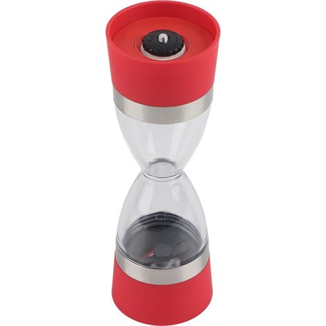 Moulin à sel et poivre manuel double extrémité 2-en-1, rotor en céramique réglable, rouge (1/5)