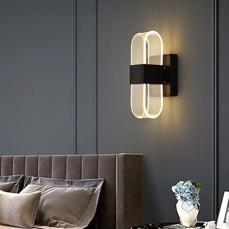 Applique Murale Interieur, Moderne Lampe Murale à 3 Températures de Couleur, Applique Murale LED en Acrylique pour Salon Chambre (Noir 12W) (1/5)