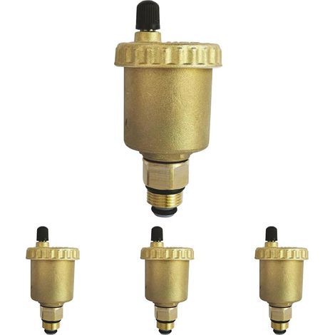Set of 4 Automatic Air Vents M12/17, Brushed Brass, Vertical Outlet, Isolation Valve, Heating (1/5)