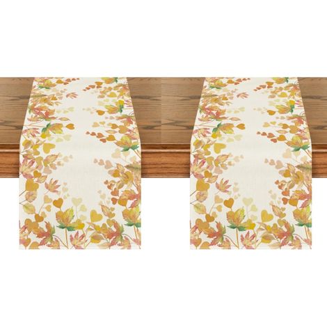 Camino de mesa otoñal con estampado de hojas de arce, color naranja, para la decoración de la mesa de la cocina o el comedor (33 x 183 cm) (2 piezas). (1/5)